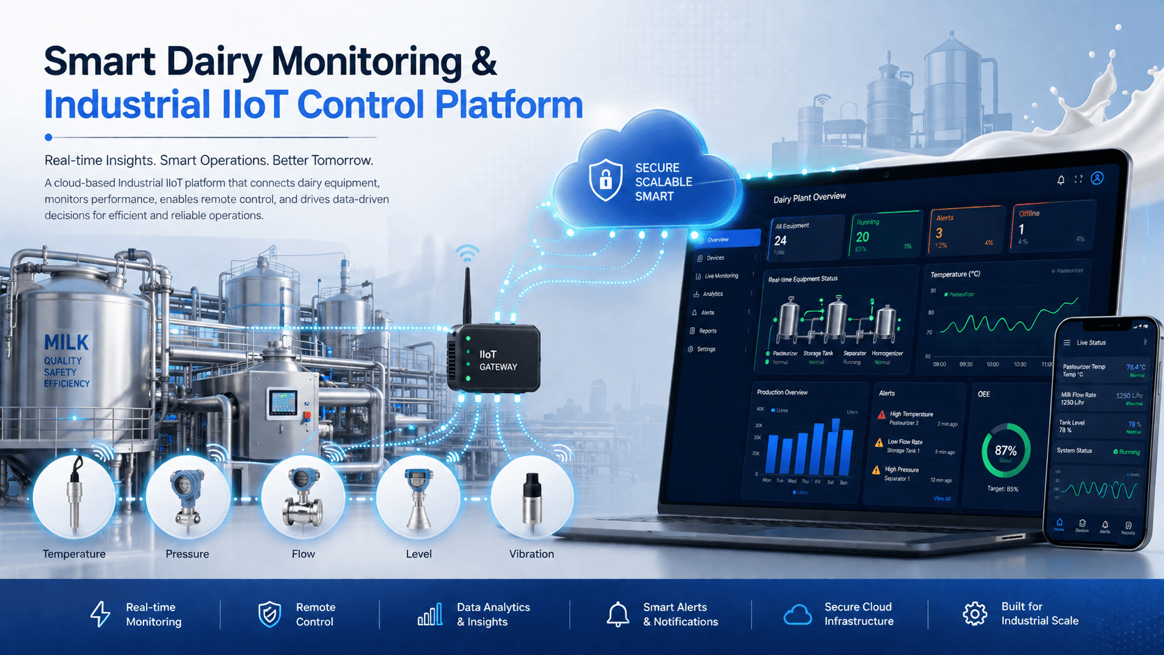 Touchscreen IIoT control interface for dairy cooling system dashboard
